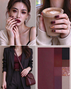 Burgundy Glow short squoval cat-eye press-on nails worn on hand